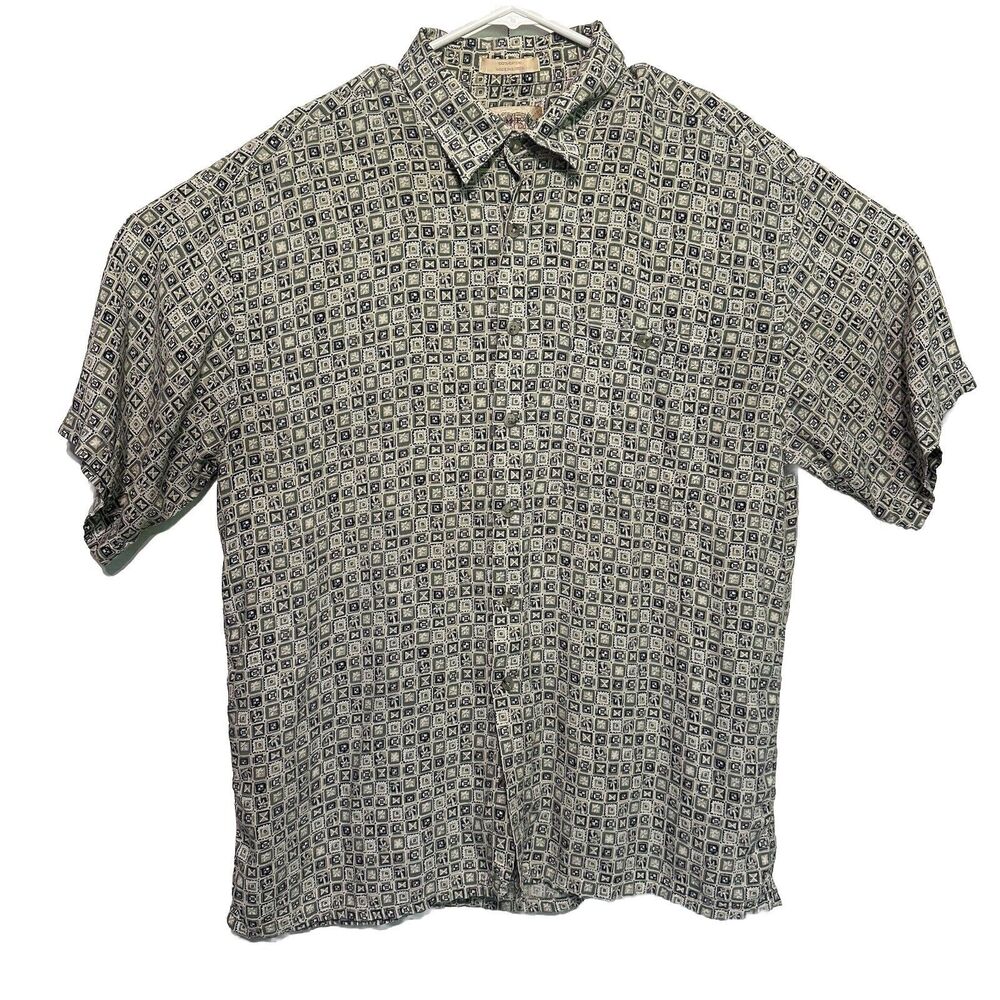 Campia Moda‎ Hawaiian Camp Shirt Men's XL Green Floral Short Sleeve 100% Rayon